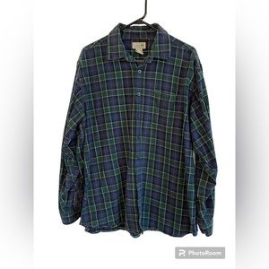 Vintage LL Bean Flannel Shirt Men’s XL Green Plaid Long Sleeve Button Up Retired